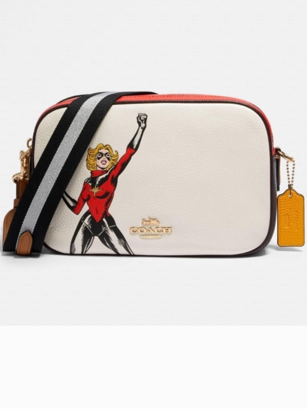 Coach Captain Marvel Cream Leather Crossbody with Red & Black Comic Graphic